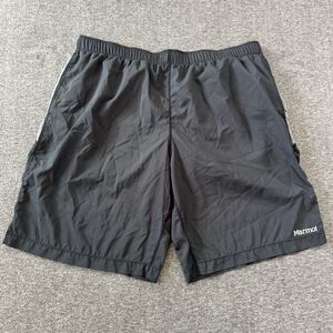 Marmot Lined Shorts Mens Large Drawstring Outdoor Hiking Black Logo 9” Inseam